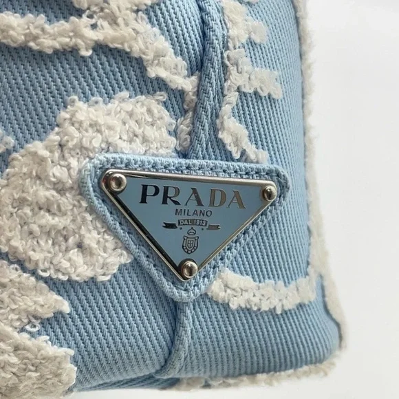 Prada Milano CELESTE BIAN SKY BLUE DRILL Blue & White Women's Bag crossbody bag - Picture 8 of 15